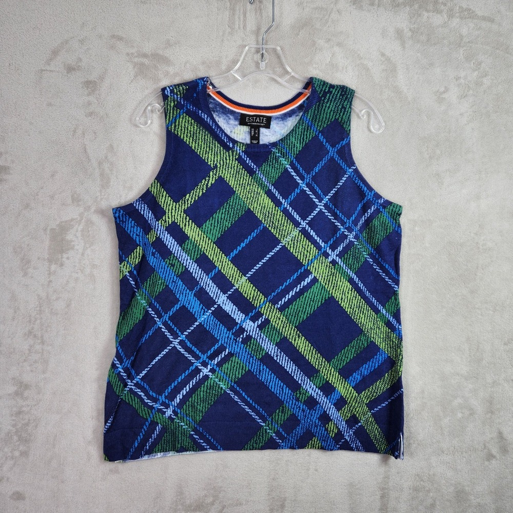 Isaac‎ Mizrahi Womens Large Plaid Estate Printed Crewneck Sweater Shell A658682